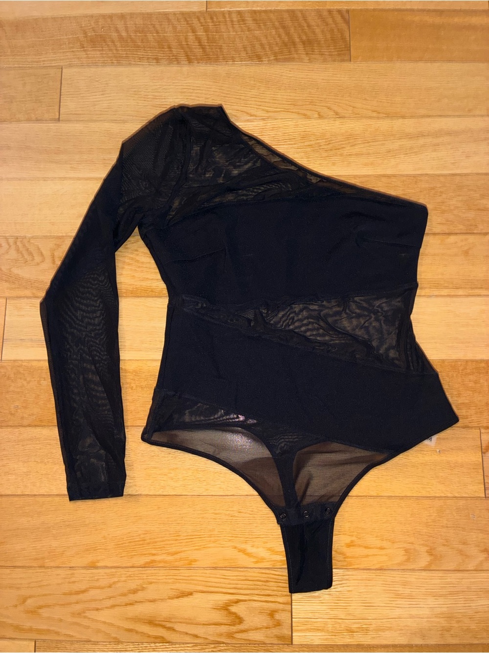 Black One-Shoulder Mesh Bodysuit - Women's Top